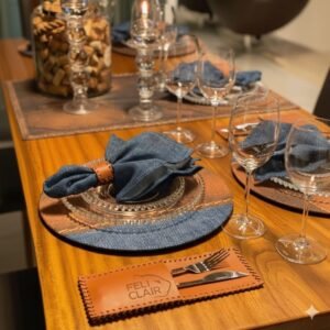 Kit Jogo Americano + Porta Guardanapo em Couro e Jeans